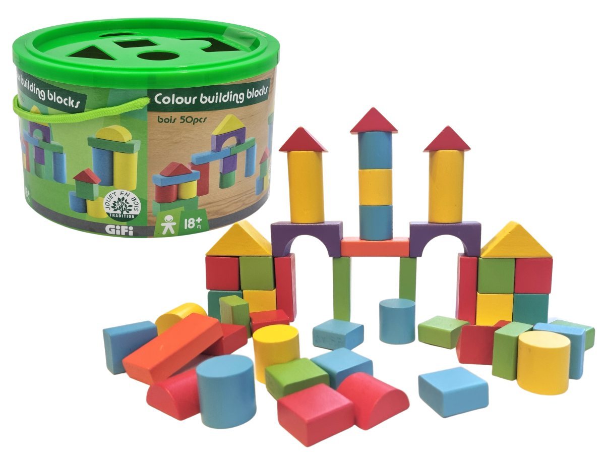 Drevené kocky 50 ks v kýbliku