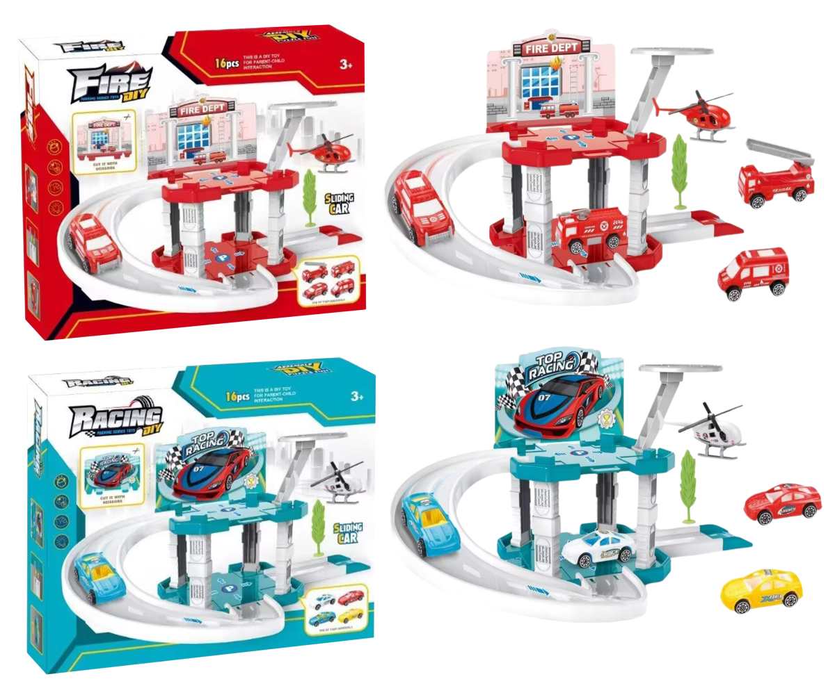 DIY Parkovacia garáž s autom a vrtulníkom