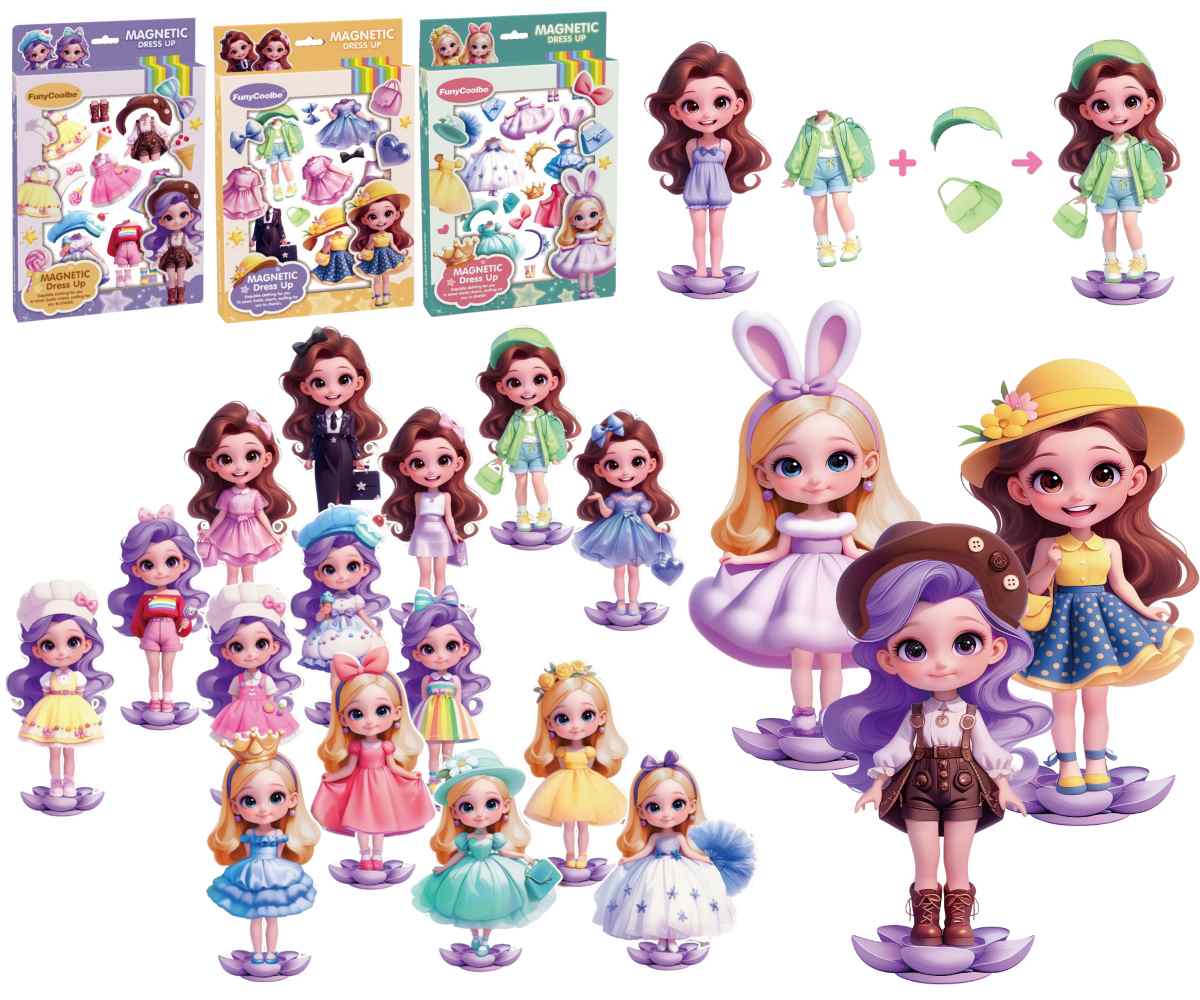 Magnetická bábika na prezliekanie, rôzne druhy