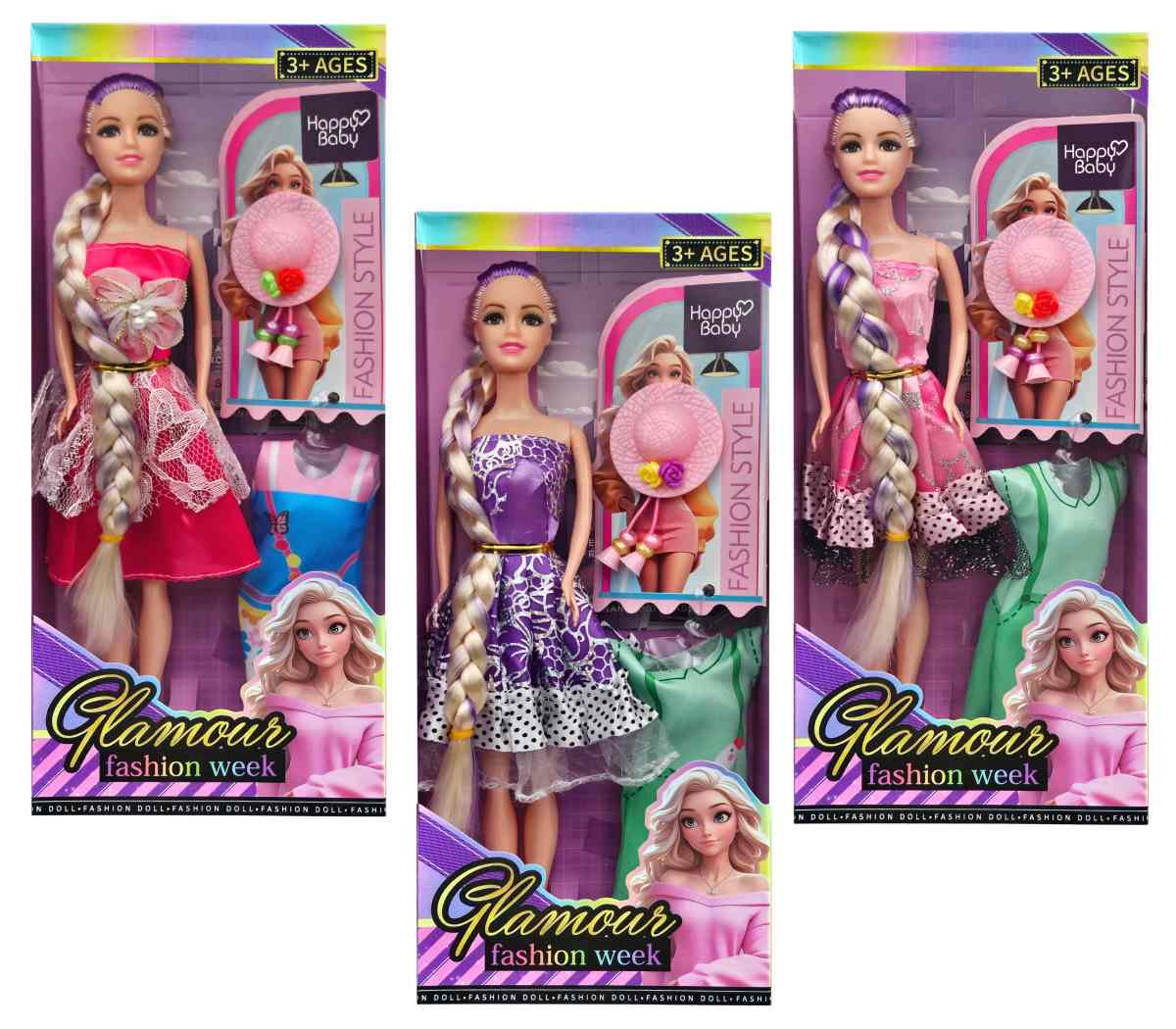 Bábika 29cm s farebným vrkočom